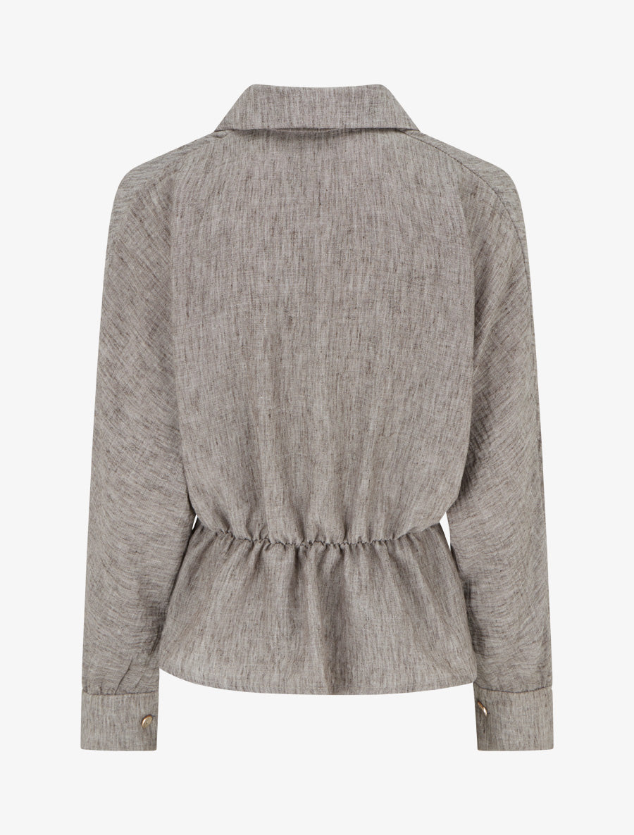 Blouse élastiquée à col cache-coeur - Marron chiné - 2