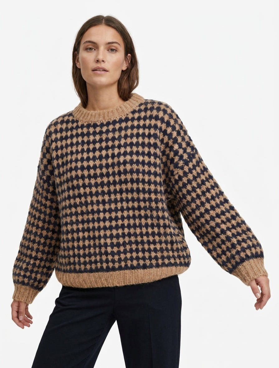 Pull ample en mohair mélangé à motif style écaille - Camel