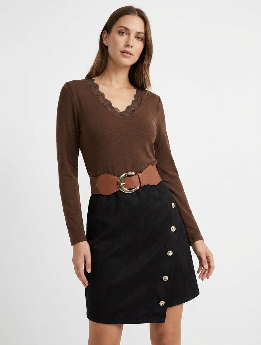 Robe droite bicolore - Marron