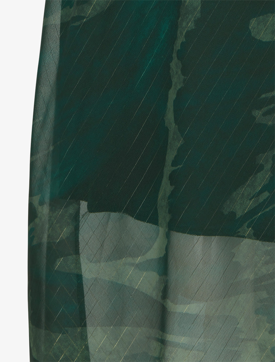 Jupe longue droite voile irisé imprimé abstrait - Vert foncé - 3