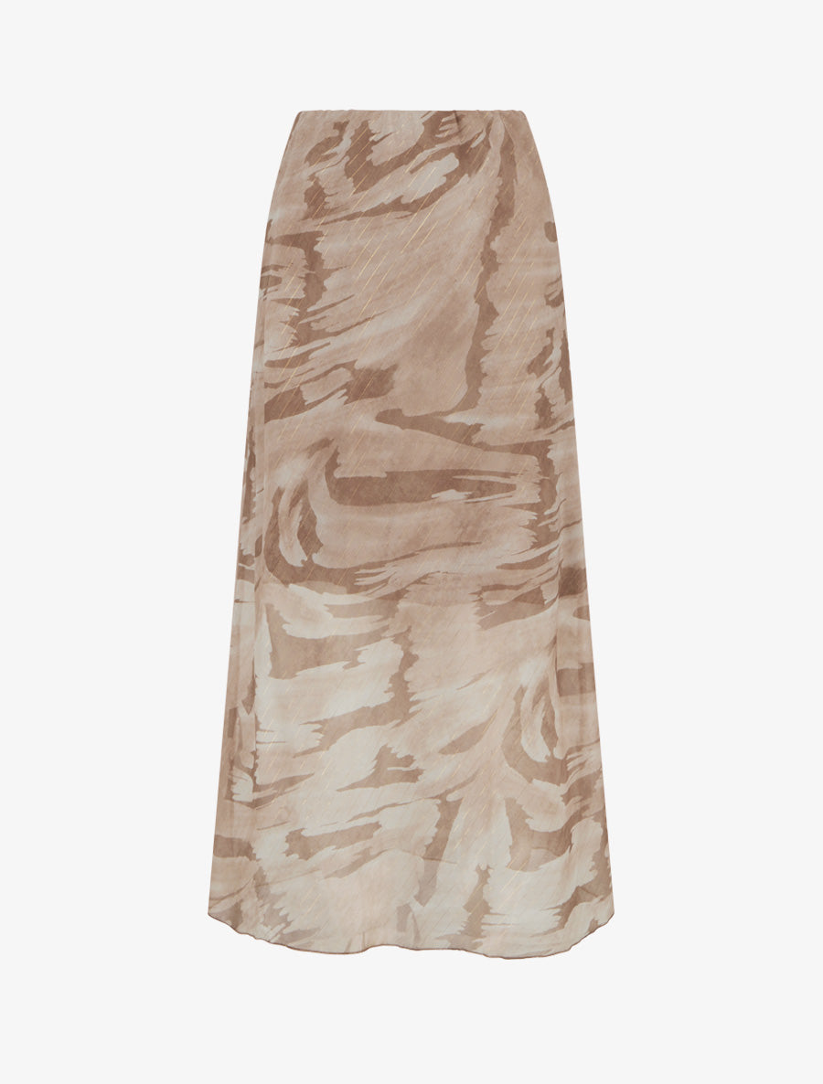 Jupe longue droite voile irisé imprimé abstrait - Beige - 1