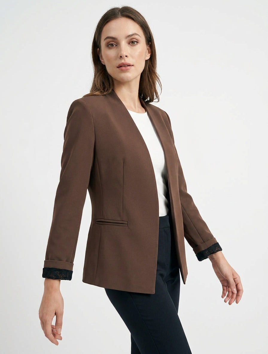 Veste droite unie à épaulettes - Marron
