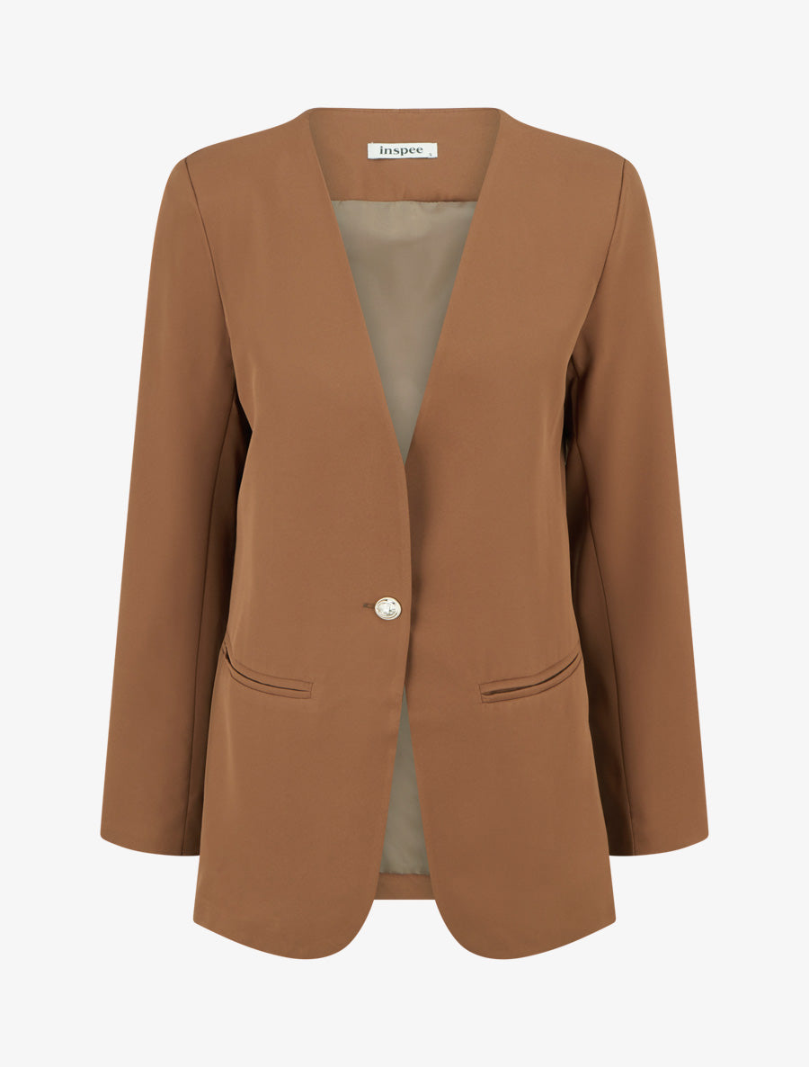 Blazer uni boutonné - Camel - 1