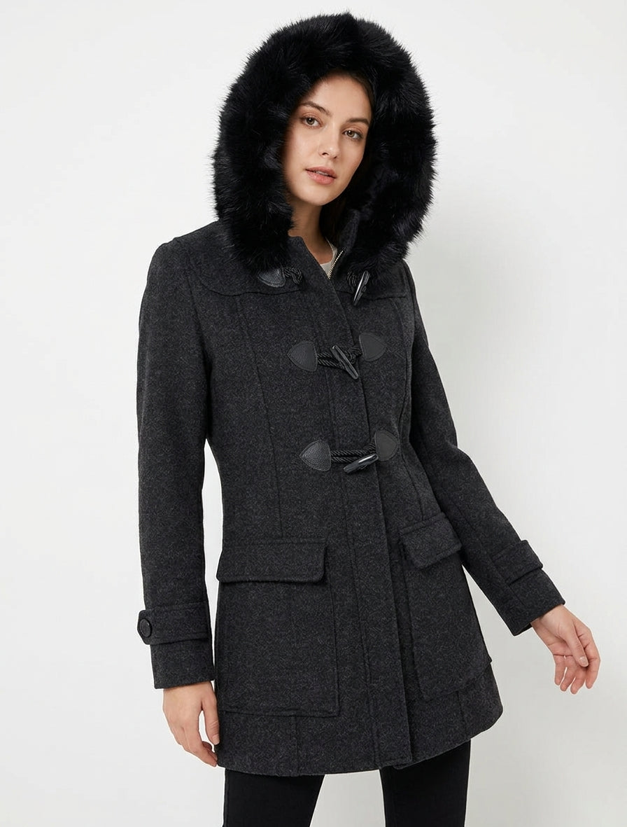 Duffle-coat uni à capuche - Gris anthracite