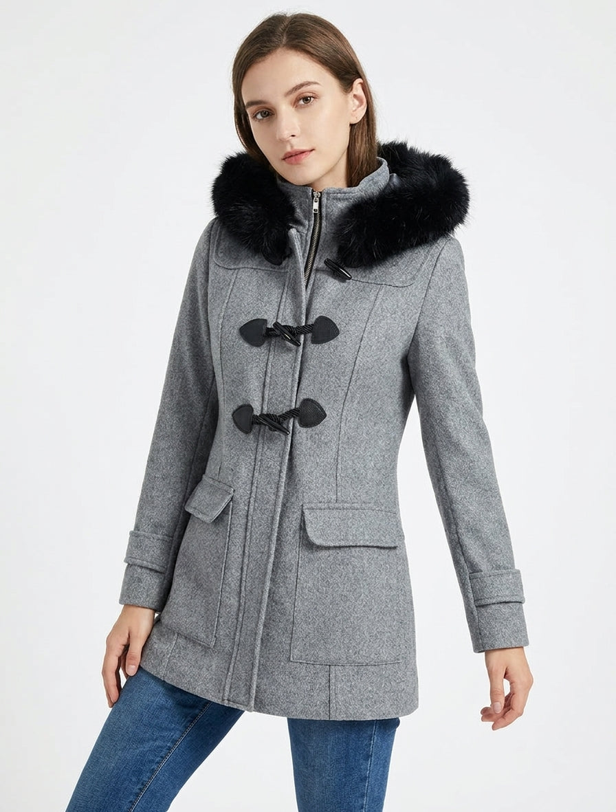 Duffle-coat uni à capuche - Gris