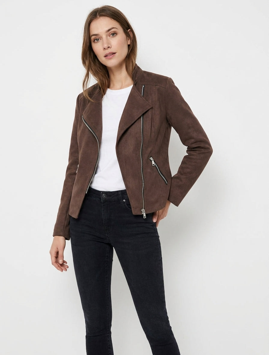 Veste style perfecto en suédine - Marron