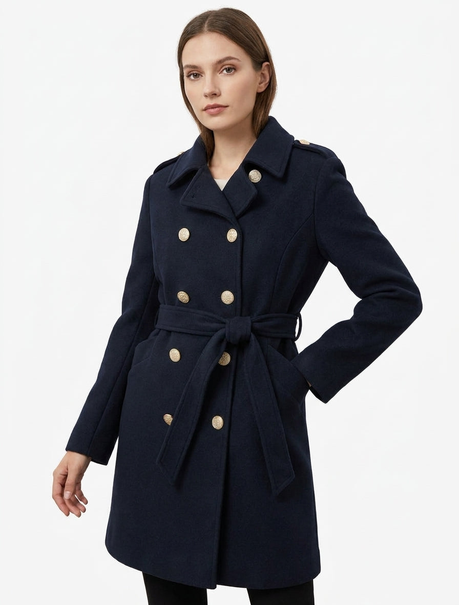 Manteau style officier en laine mélangée - Marine