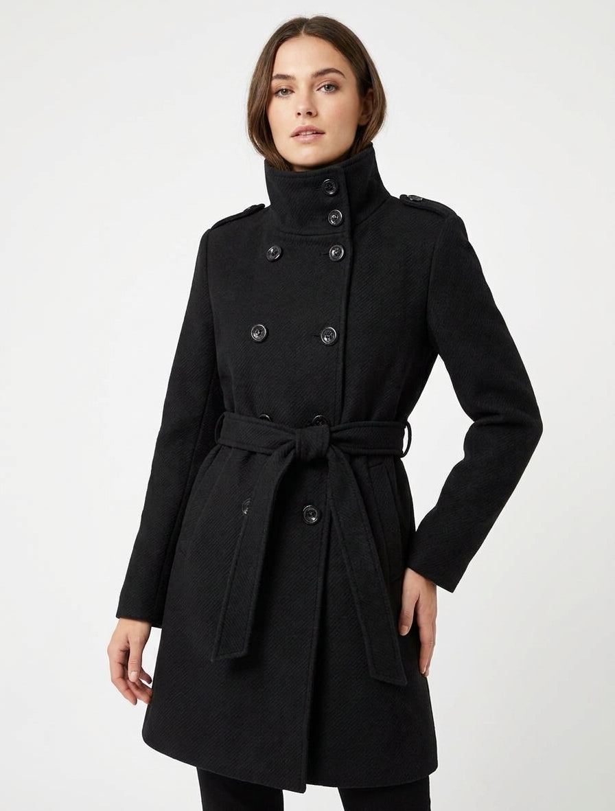 Manteau long à col montant - Noir