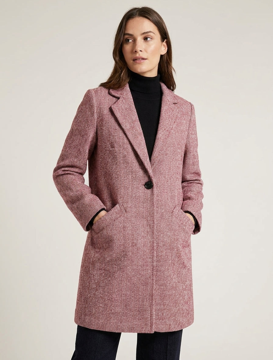 Manteau boutonné imprimé chevron - Rouge