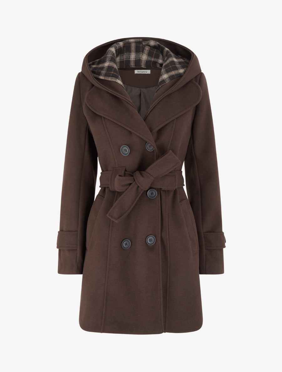 Manteau droit à capuche amovible - Marron - 1