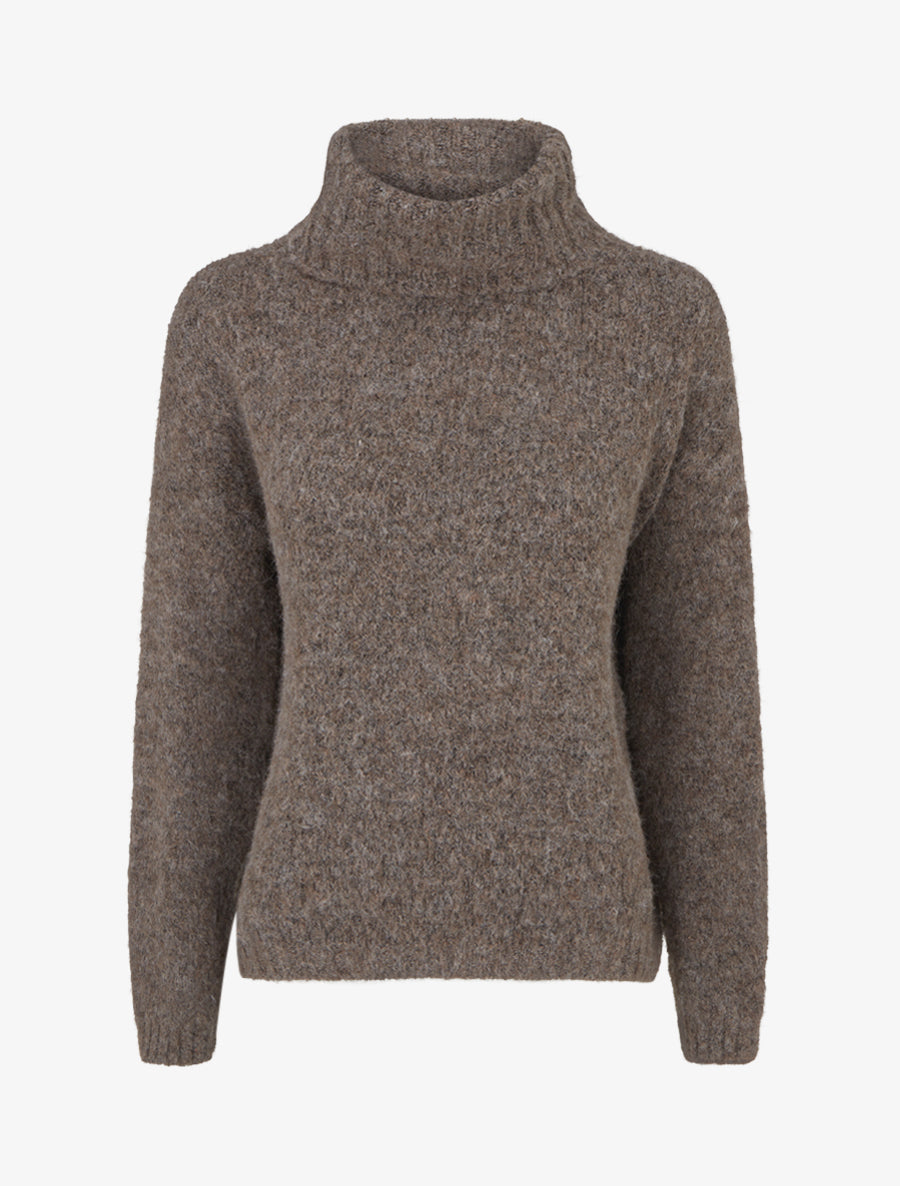 Pull uni en maille à col roulé - Marron clair - 1