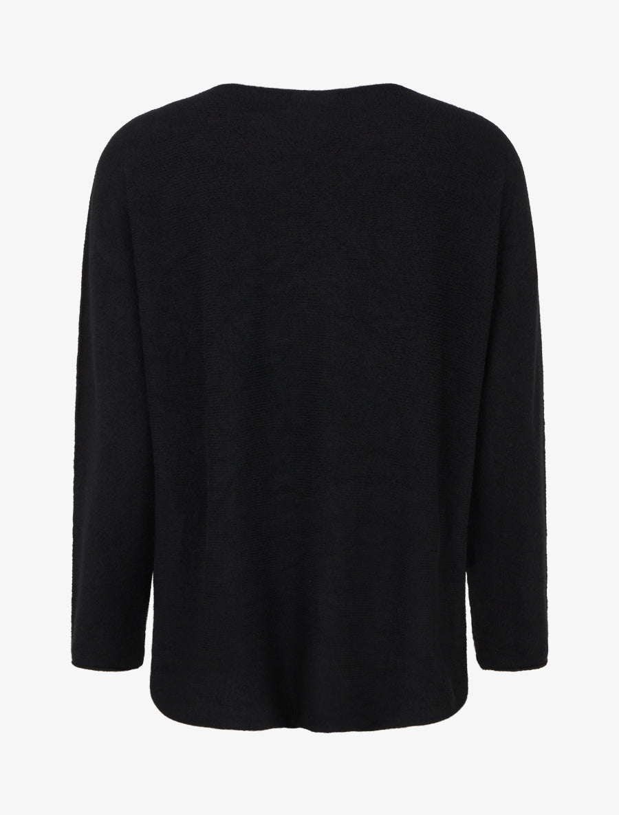 Pull uni floqué à col rond - Noir - 2