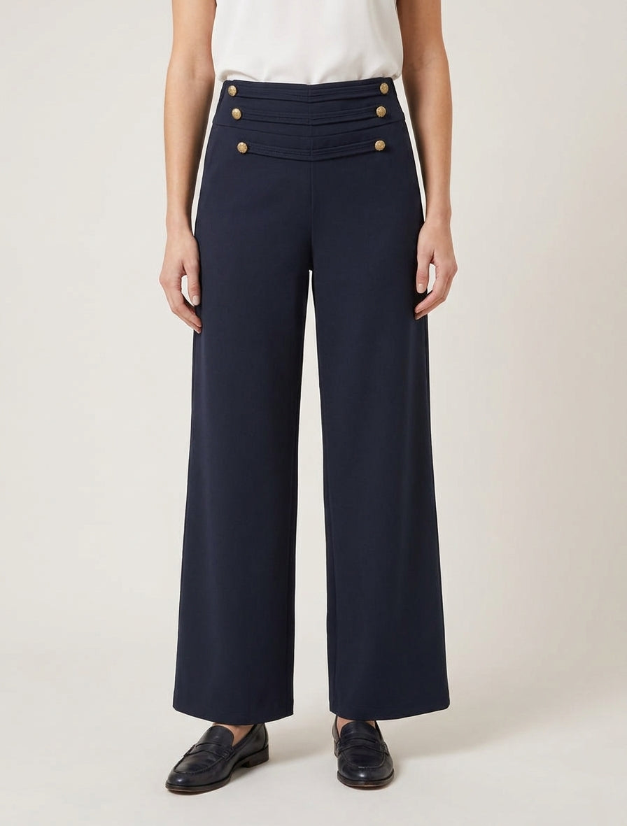Pantalon à pont à boutons décoratifs - Marine