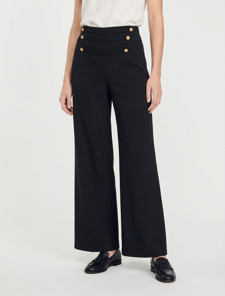 Pantalon à pont à boutons décoratifs - Noir