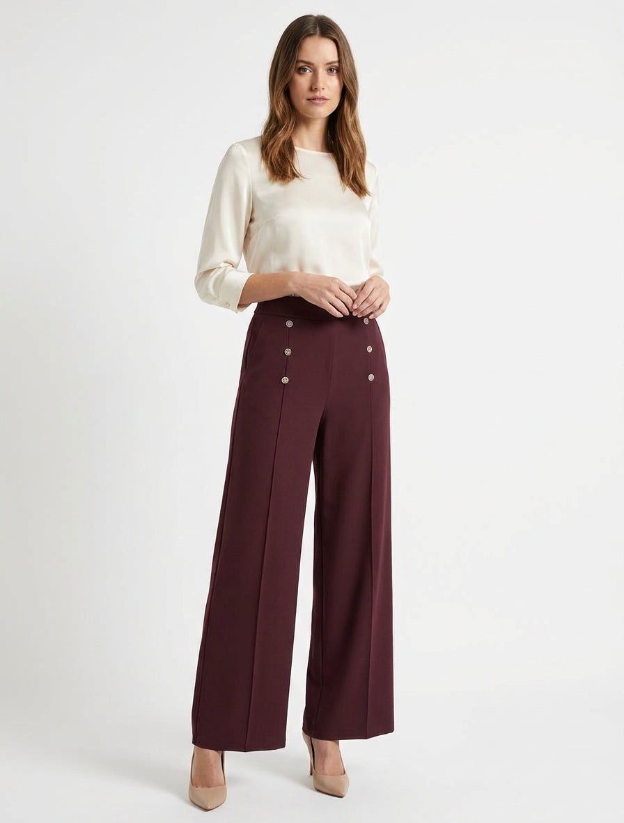 Pantalon pont coupe droite - Lie de vin