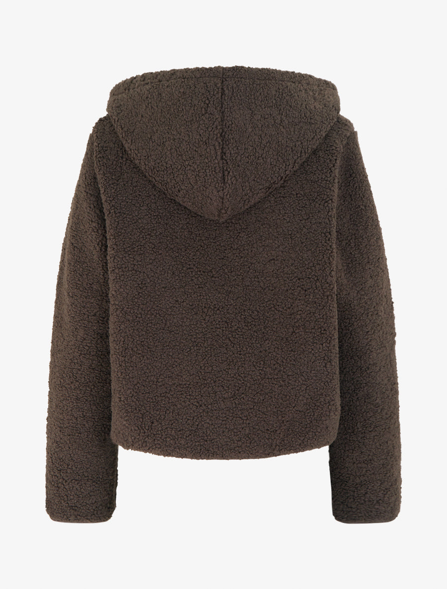 Veste zippée à capuche effet laine bouclée - Marron chocolat - 2