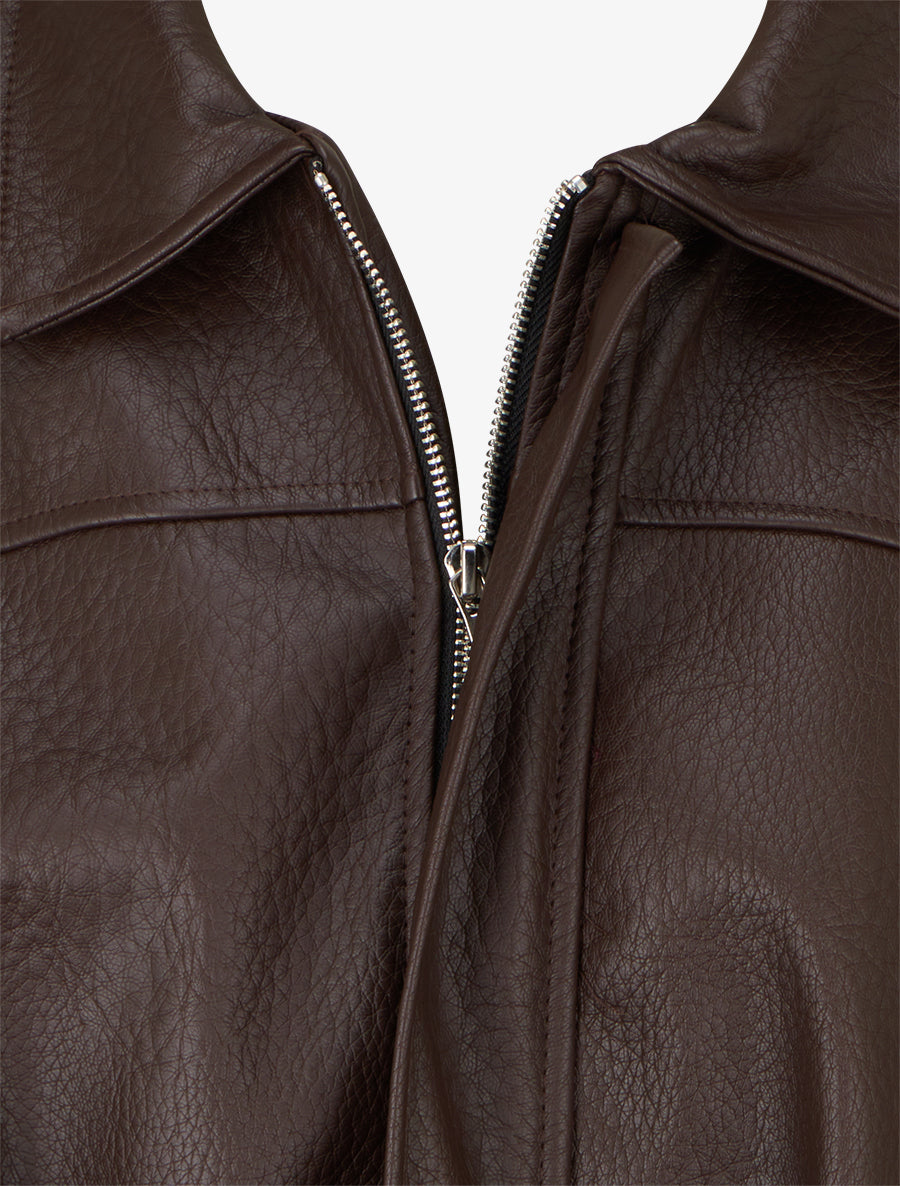 Veste simili ample style bomber - Marron - 3