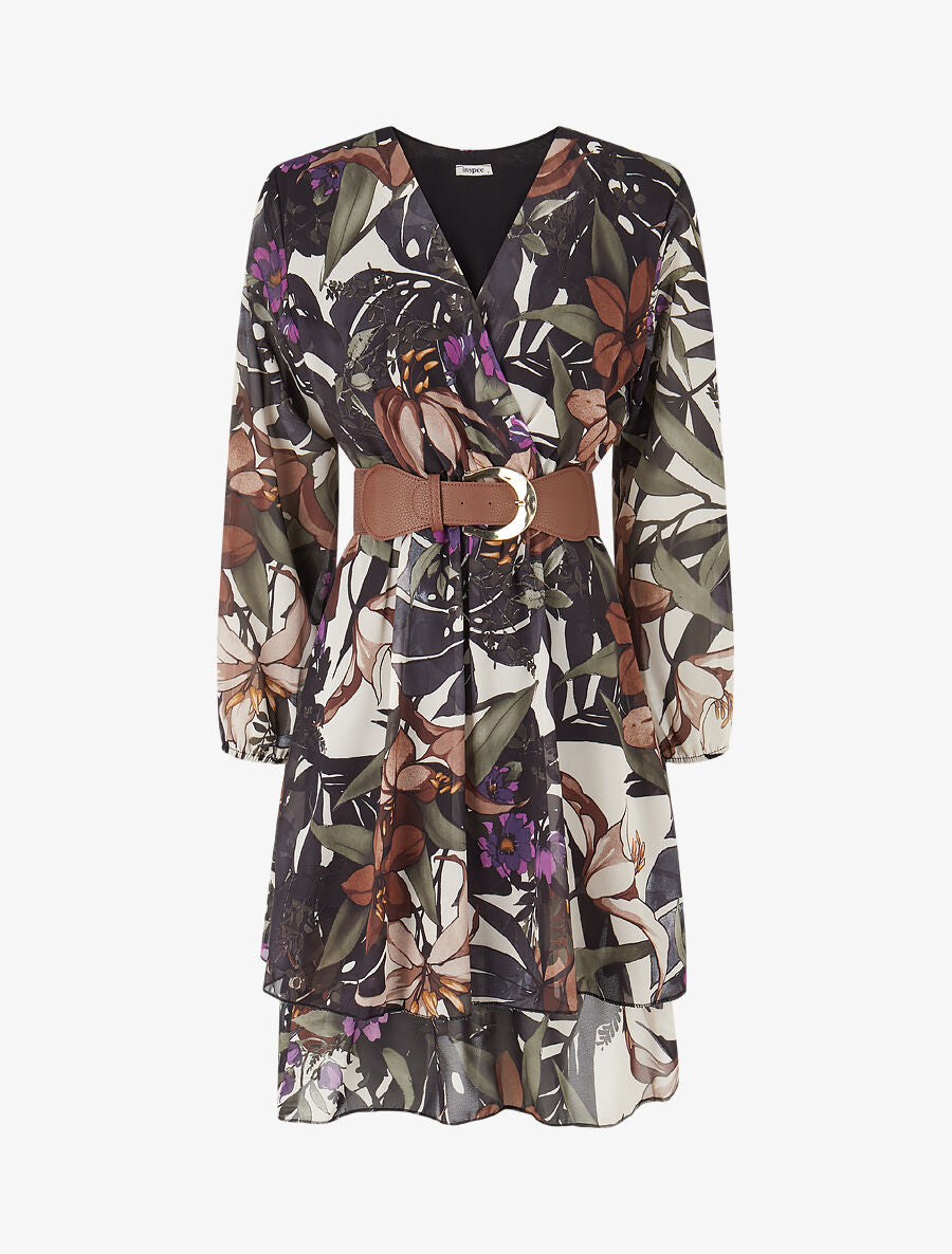 Robe à basque imprimé tropical - Noir - 5