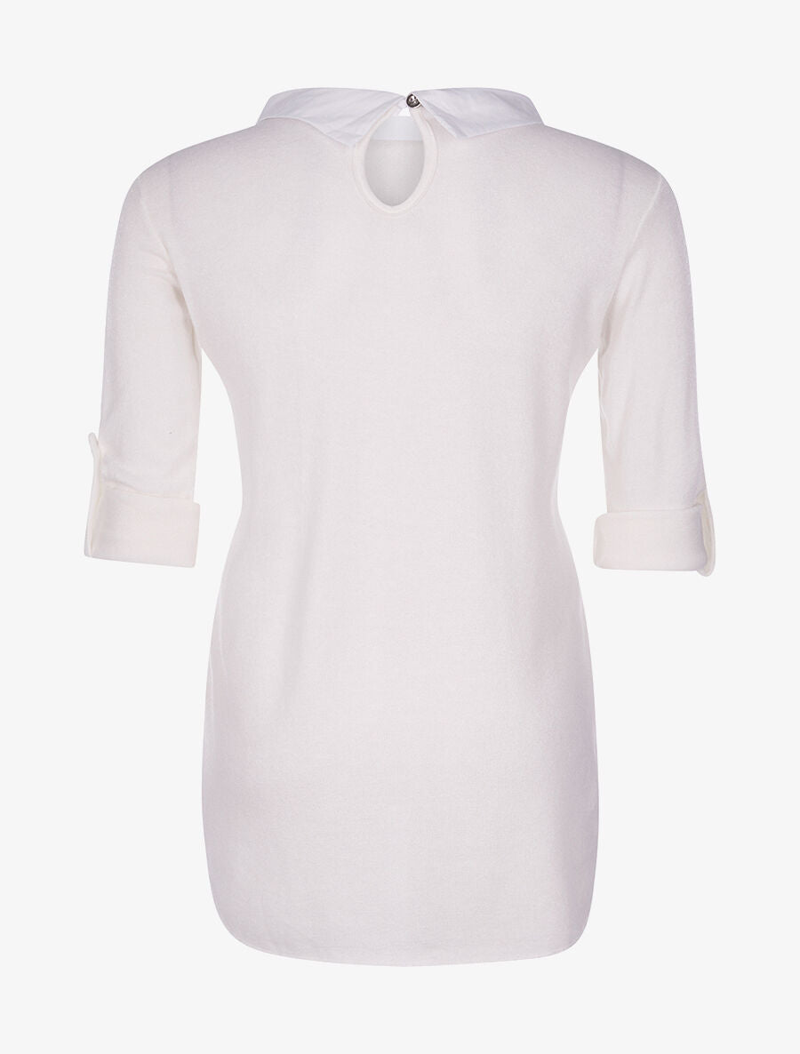Pull doux col chemise - blanc - 2