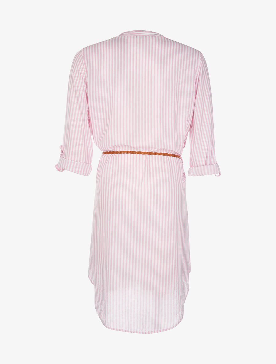 Robe chemise à rayures ceinturée - rose - 2