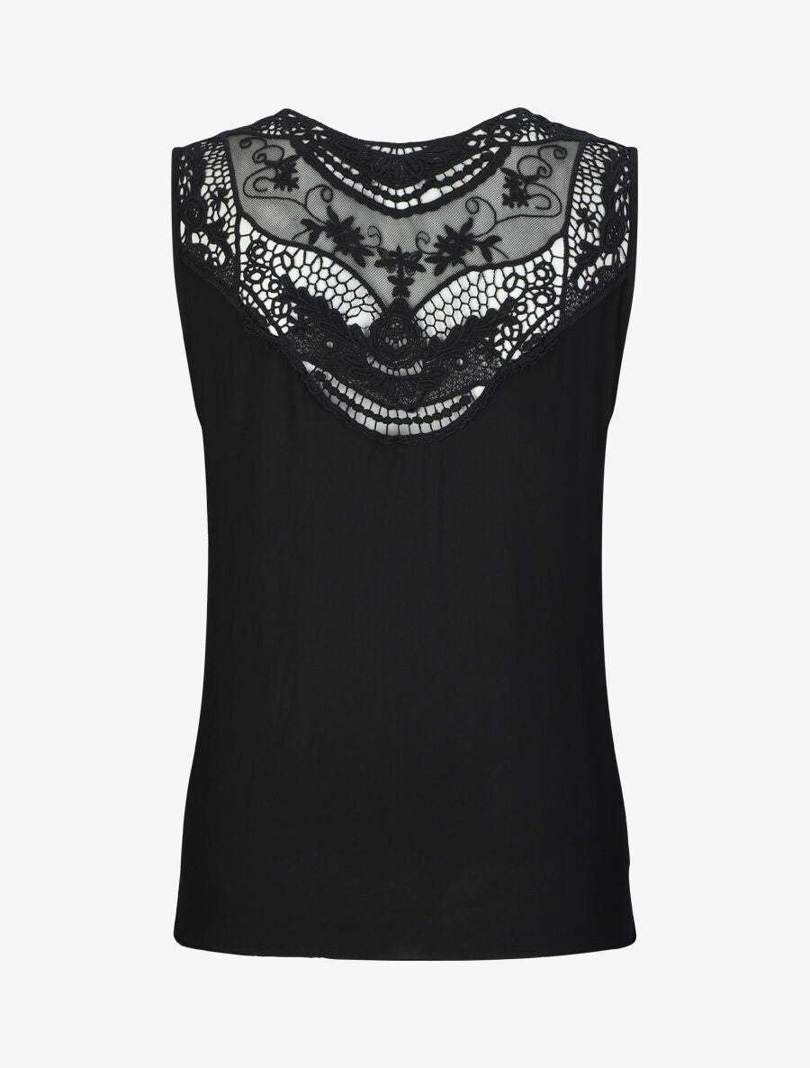 Top droit uni sans manches dos en dentelle - Noir - 2