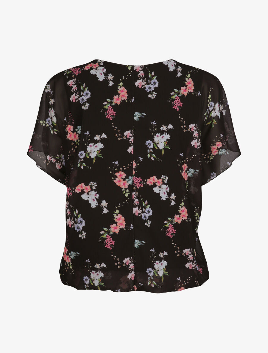 Top boule imprimé fleurs printanières à zip - Noir - 2
