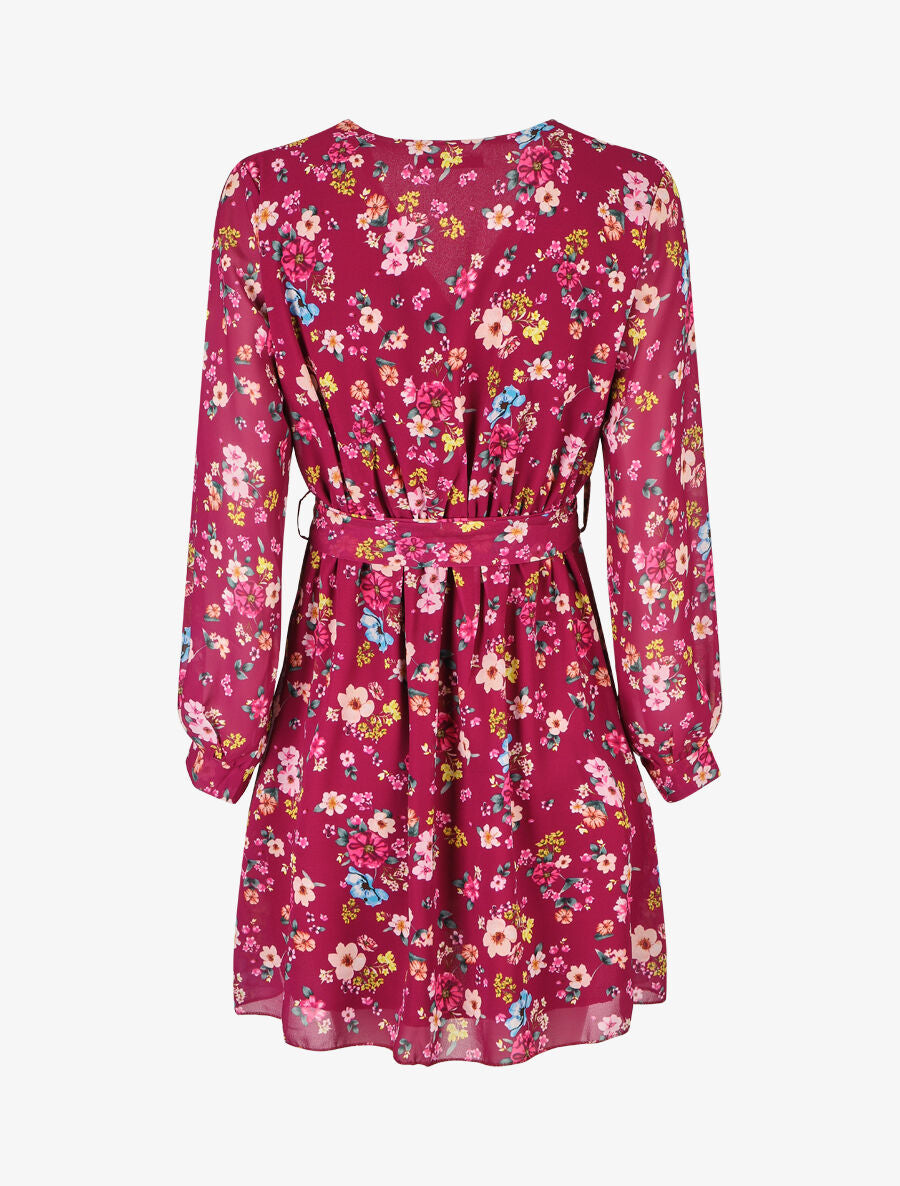 Robe cache-coeur à imprimé fleuri - Bordeaux - 2