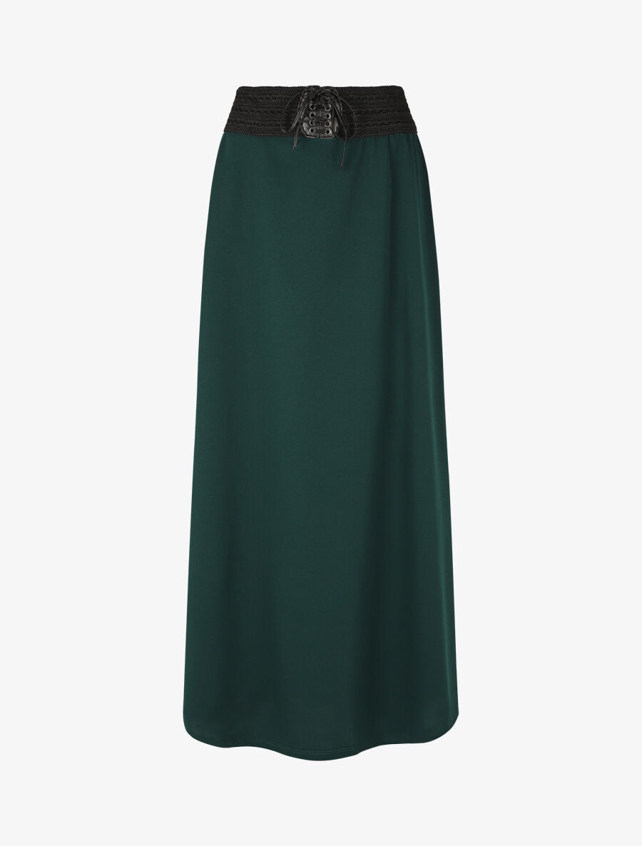 Jupe longue droite unie à taille élastiquée - Vert sapin - 1