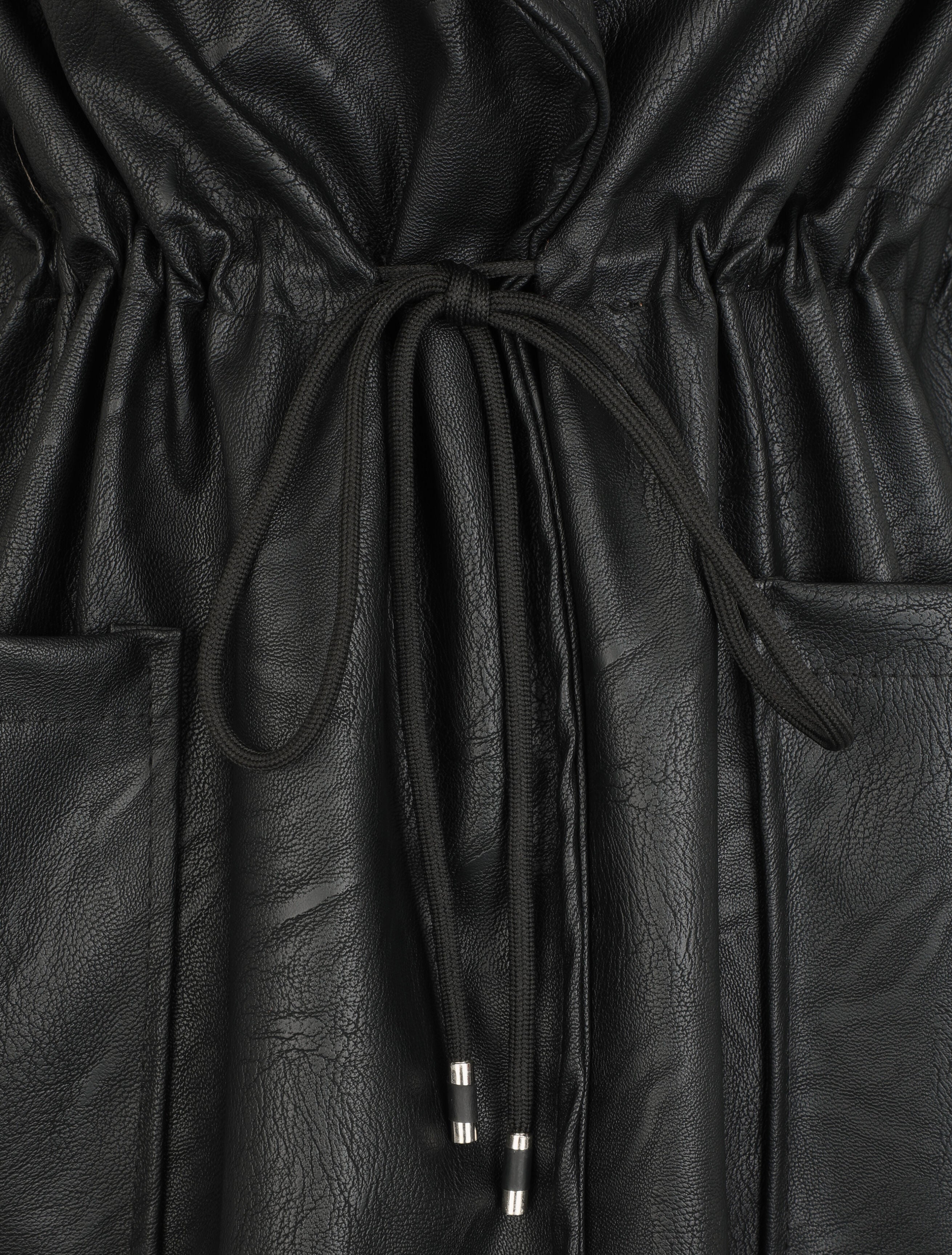 Veste mi-longue en simili - Noir - 3