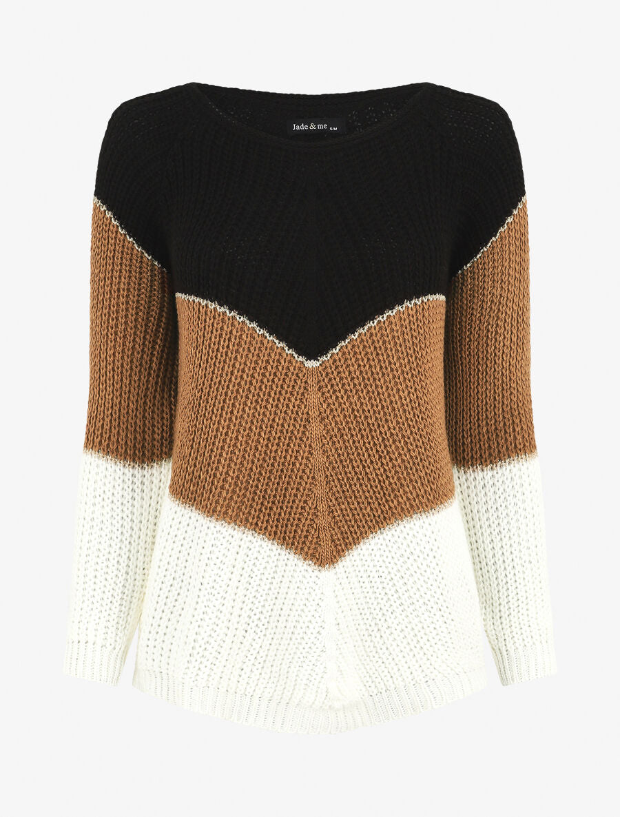 Pull en maille à motif V irisés - Noir | Stand-Prive