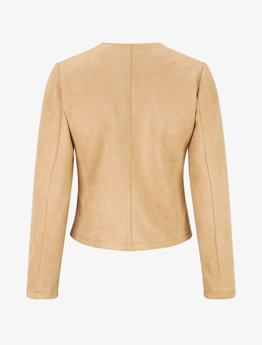 Veste droite unie en suédine - Beige - 2