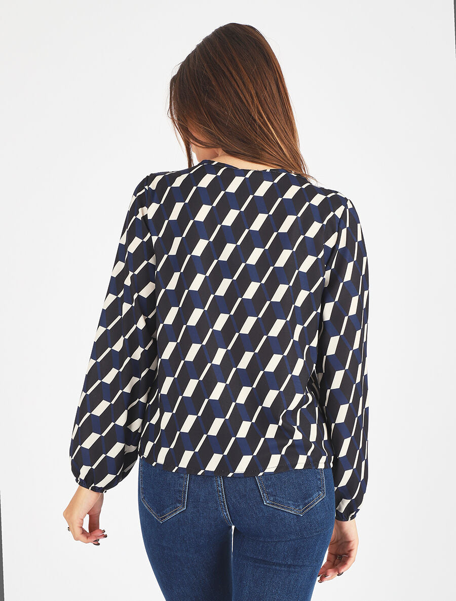 Blouse droite imprimé géométrique - Marine - 5