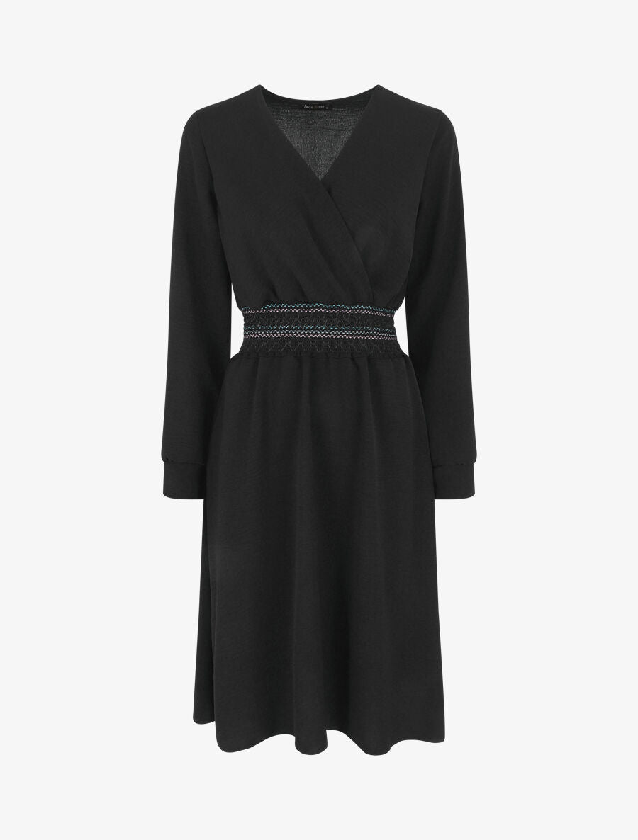 Robe unie à bande élastiquée - Noir - 1