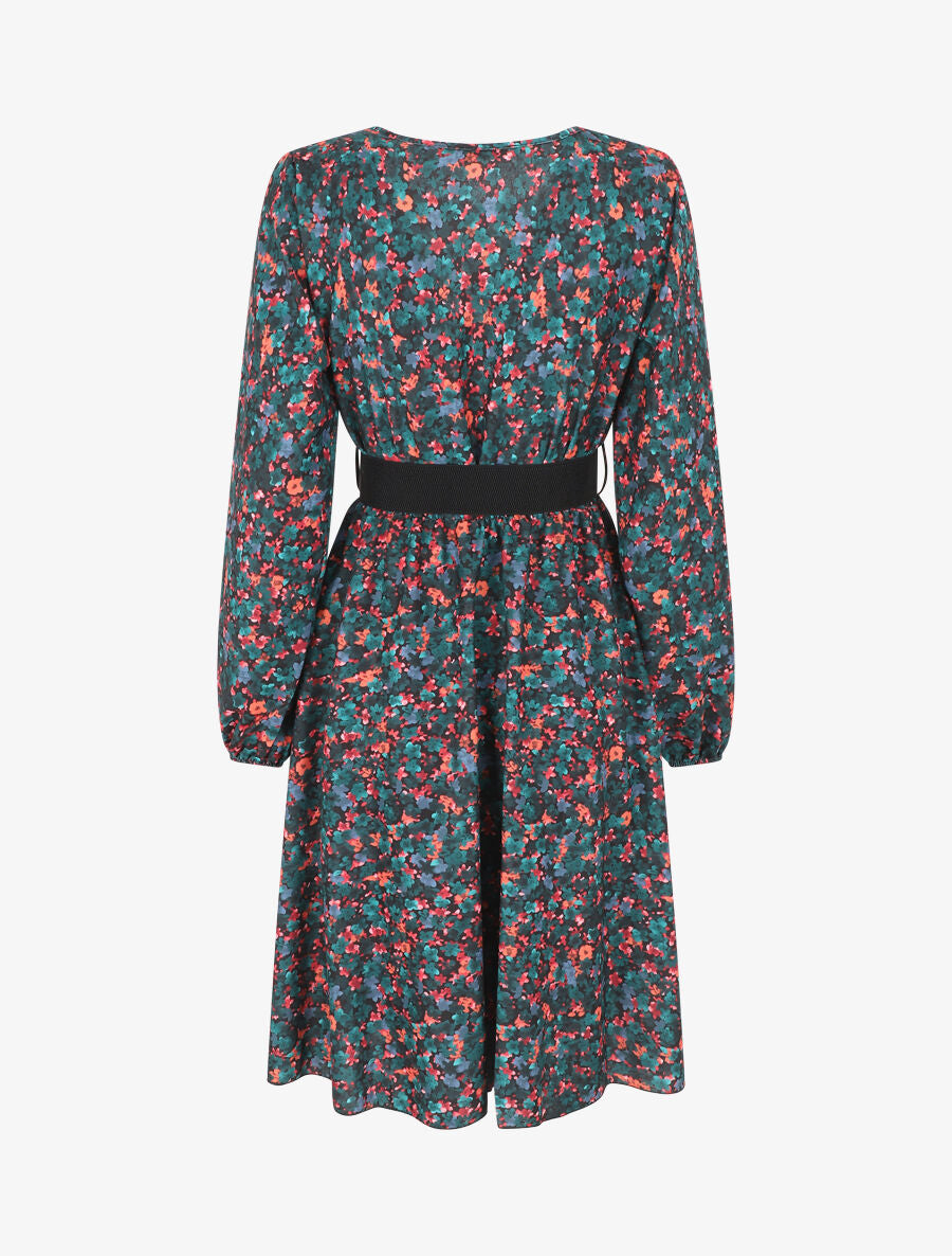 Robe mi-longue évasée imprimé fleuri - Vert - 2