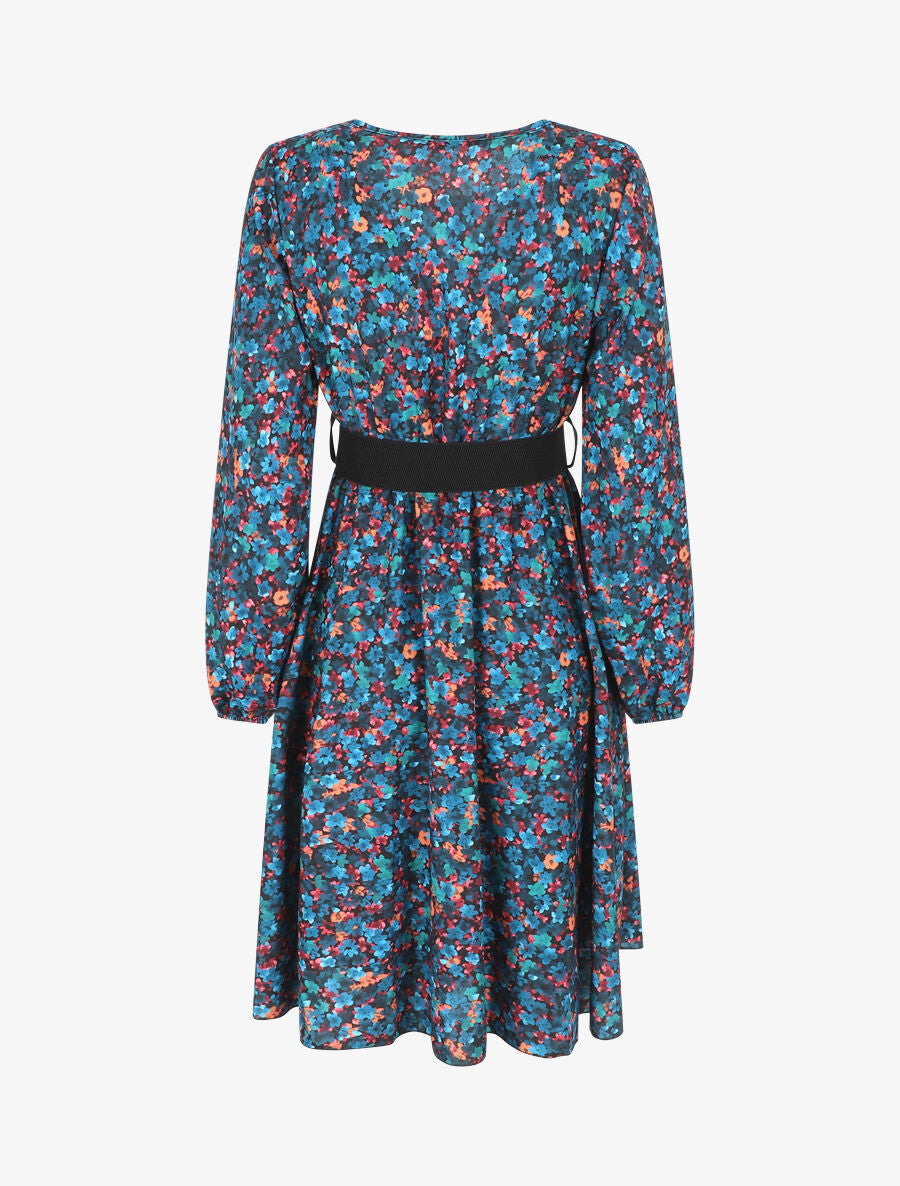 Robe mi-longue évasée imprimé fleuri - Bleu canard - 2