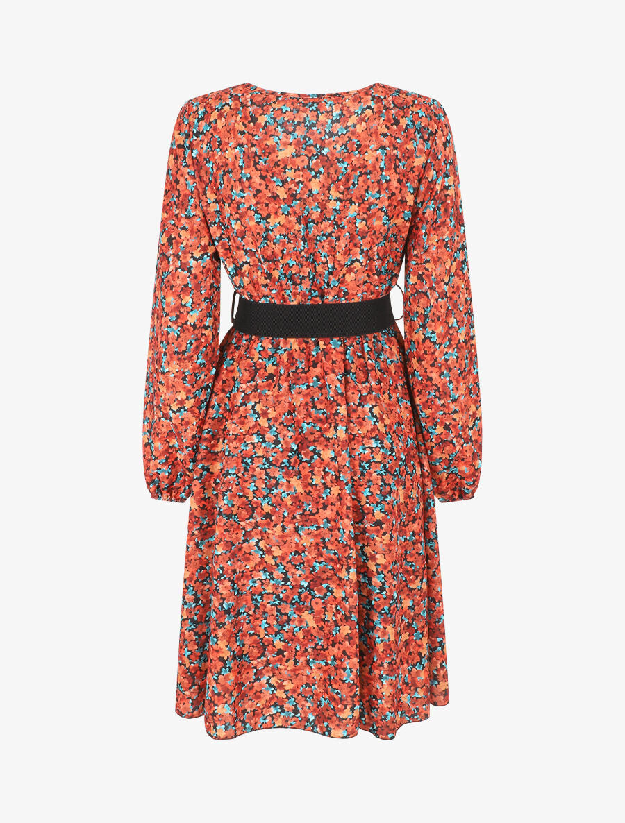 Robe mi-longue évasée imprimé fleuri - Orange - 2