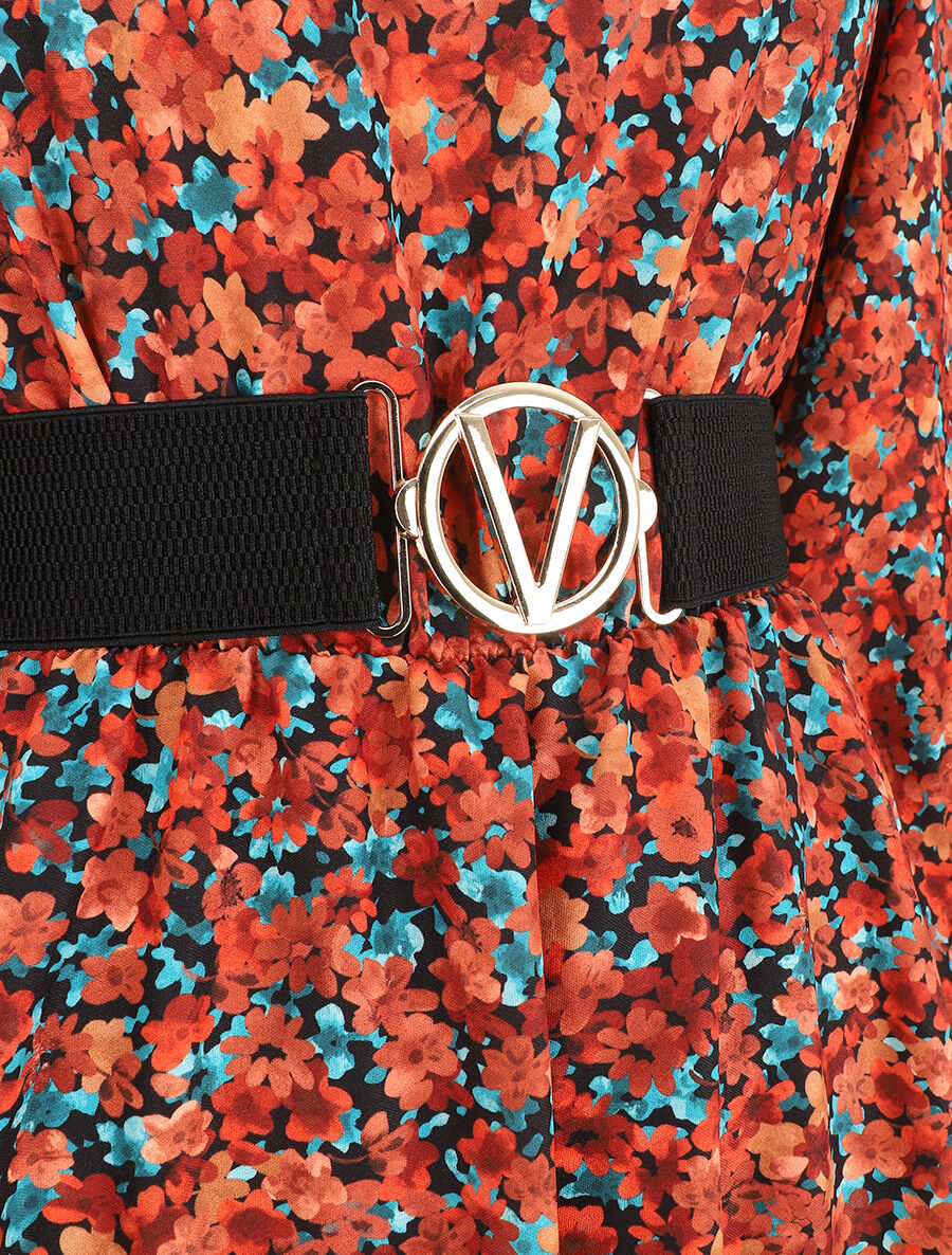 Robe mi-longue évasée imprimé fleuri - Orange - 3