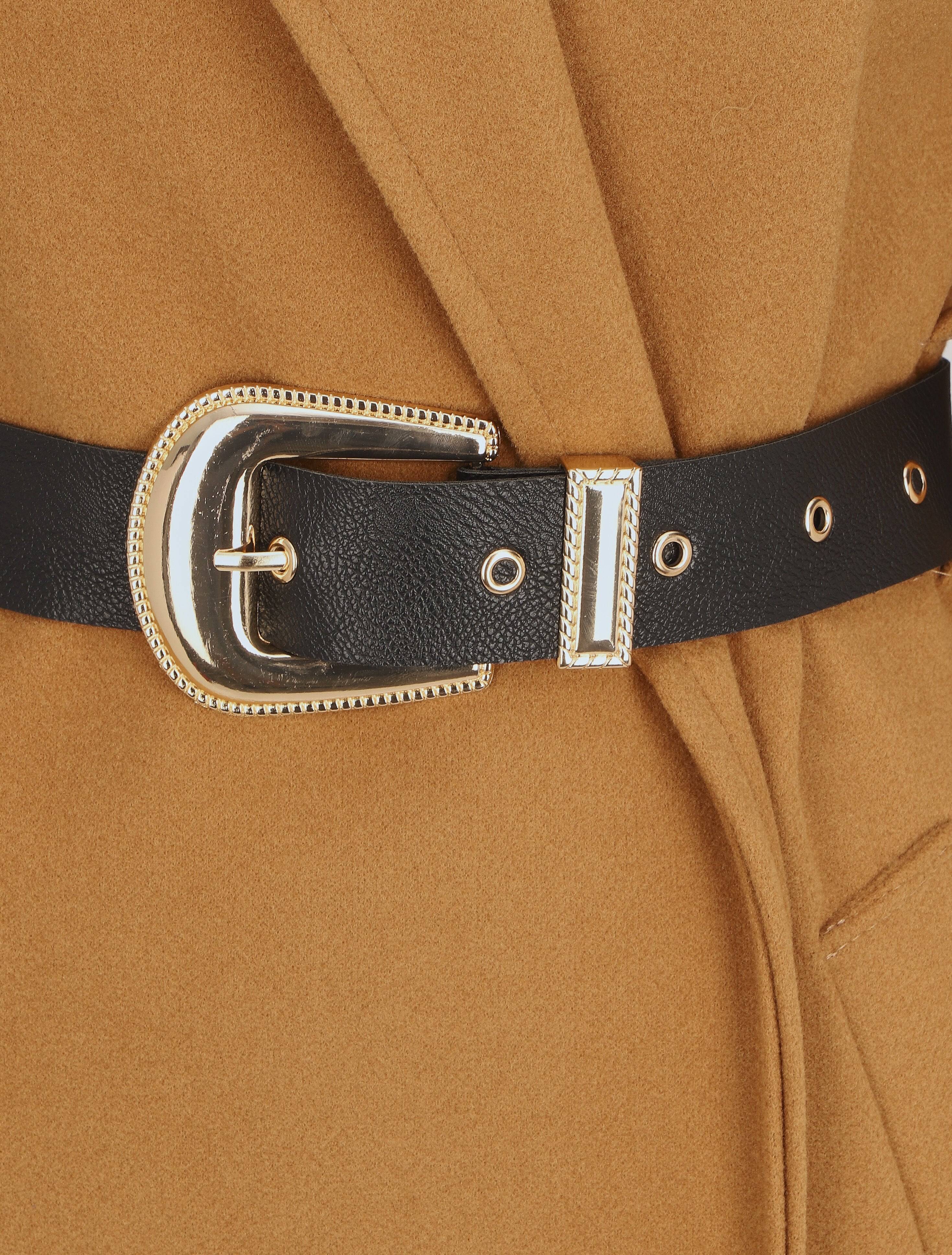 Manteau long droit à ceinture - Camel - 3