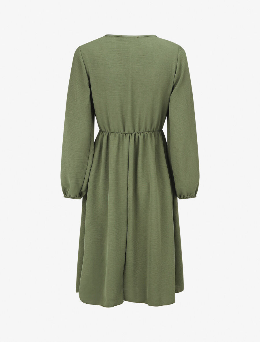 Robe uni à col en V décolleté - Kaki - 2