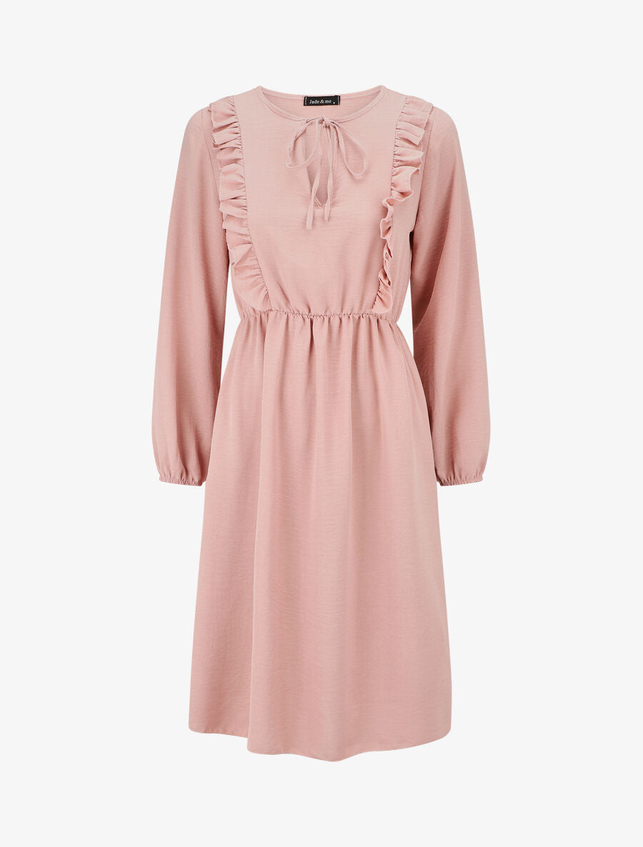 Robe uni à col en V décolleté - Rose - 6