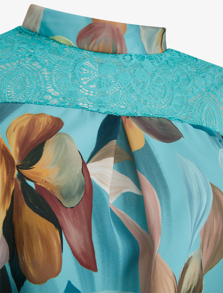 Top dentelle à imprimé fleuri - Turquoise - 3