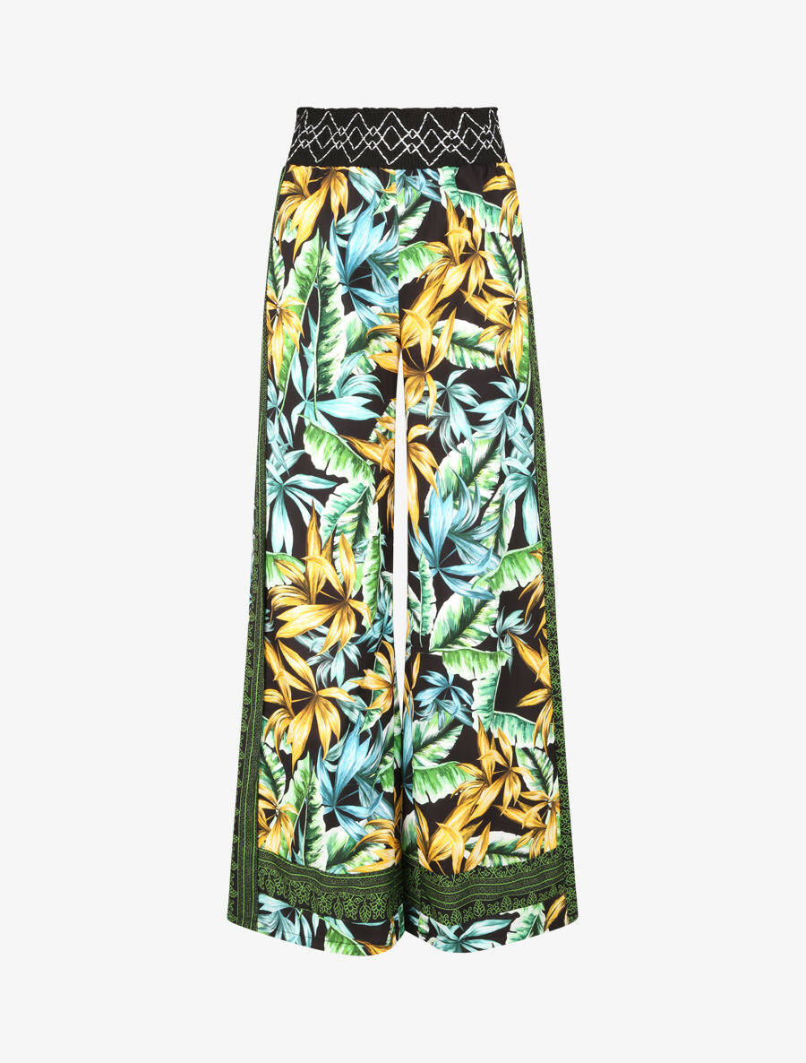 Pantalon fluide coupe flare imprimé fleurs sauvages - Noir - 1