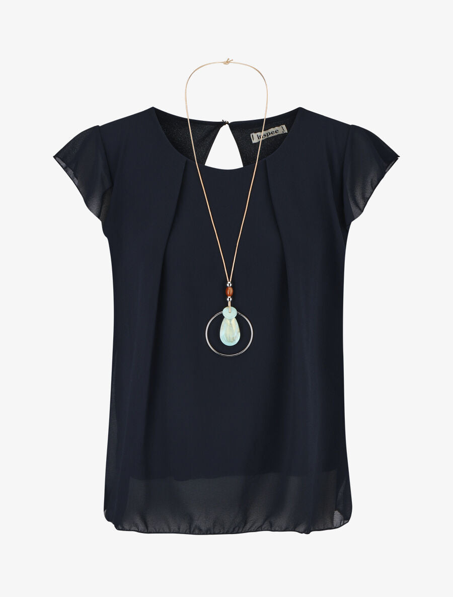 Top ample en voile épaules volantées - Marine - 1