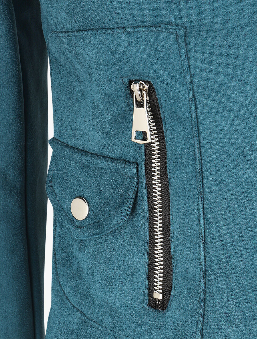 Veste en suédine à zip décoratif - Bleu canard - 3