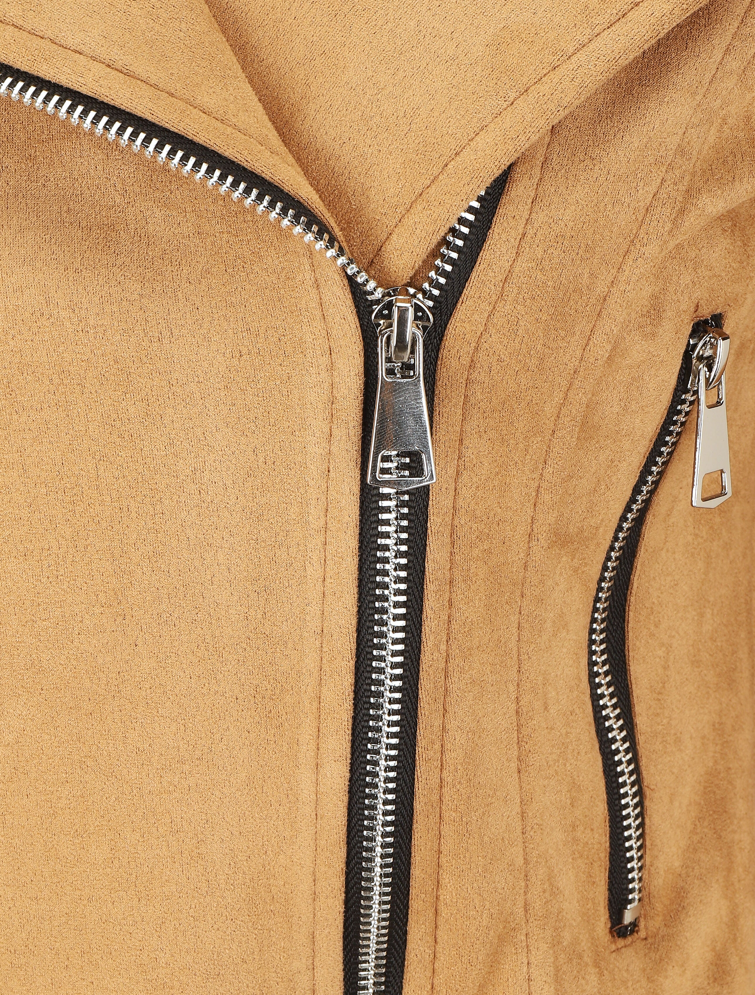 Veste en suédine à zips décoratifs et fermeture zippée - Camel clair - 3