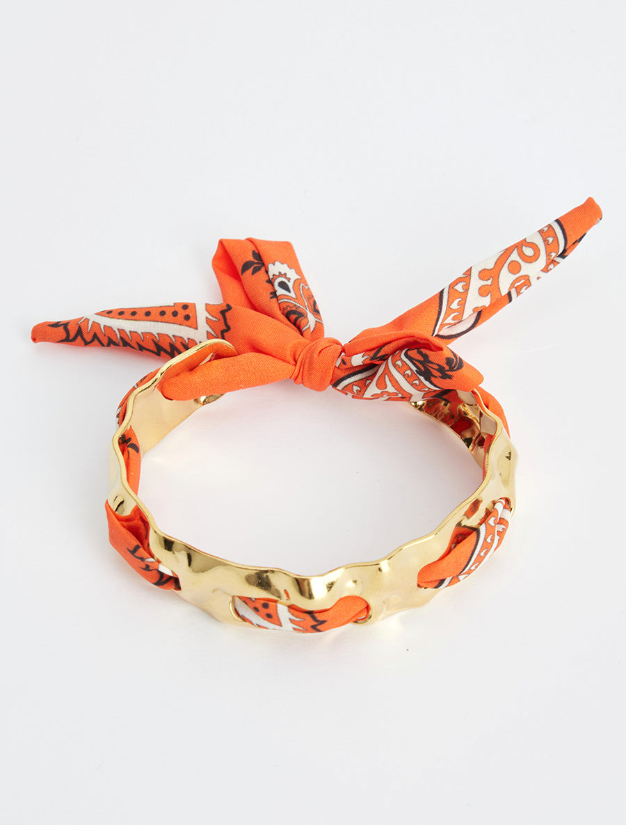 Jonc martelé à lien décoratif style bandana - Orange - 2