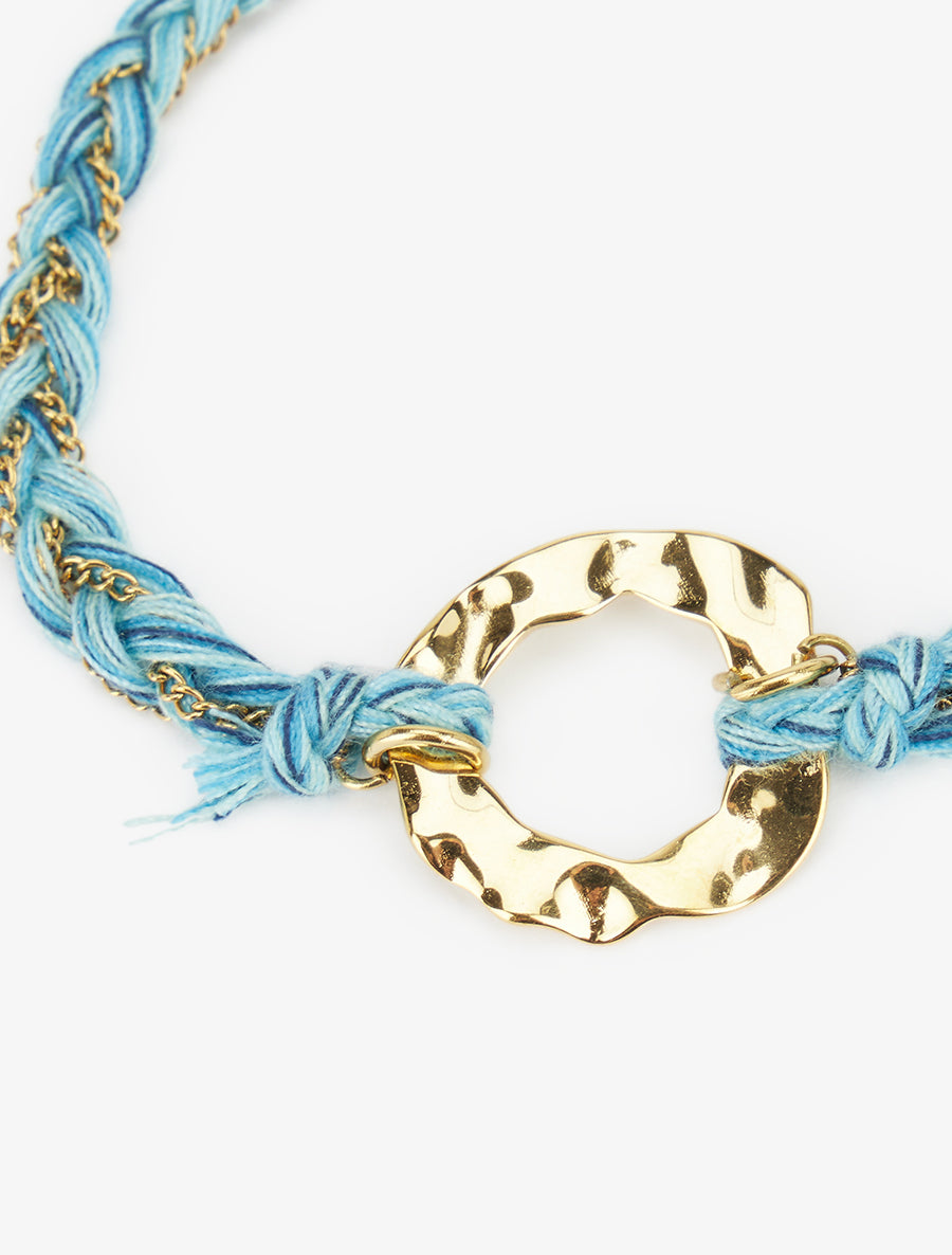 Bracelet en chaînes et fils tressés - Or/bleu - 3