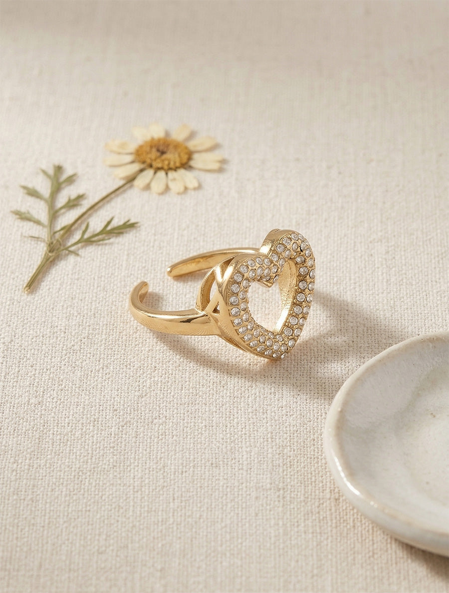 Bague coeur strassé - Or - 1