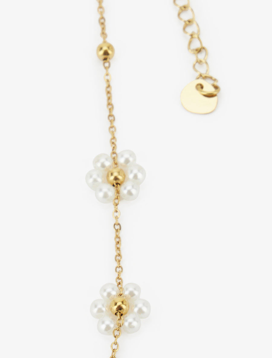 Collier petites fleurs perlées - Or - 3