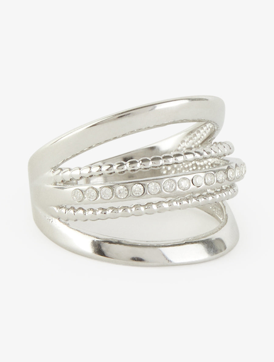Bague multi-rangs à strass - Argent - 2